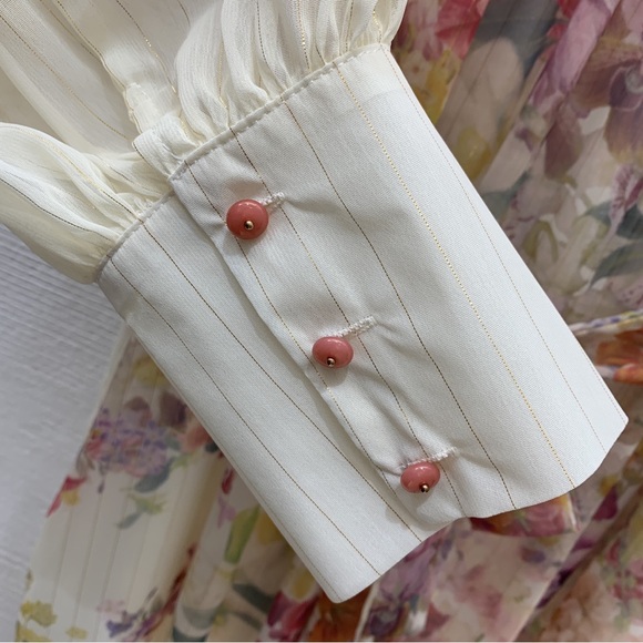 Zimmermann Ivory Floral High-Neck Maxi Dress with Pink and Yellow Blooms - Picture 7 of 8